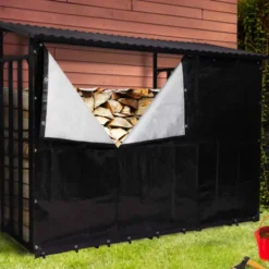 Abri bois de chauffage en acier galvanisé avec housse de protection