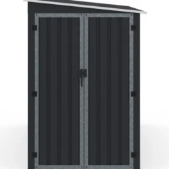 Abri de jardin adossé 3 m² gris en acier galvanisé double porte latérale