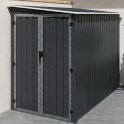 Abri de jardin adossé 3 m² gris en acier galvanisé double porte latérale
