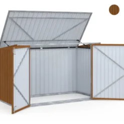 Abri de jardin en métal effet bois verrouillable multi-rangement pour stockage vélos, outils, poubelles