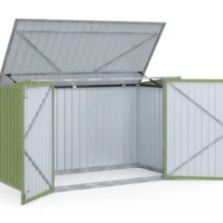 Abri de jardin en métal vert olive verrouillable multi-rangement pour stockage vélos, outils, poubelles