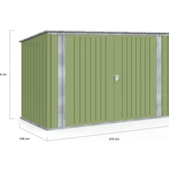 Abri de jardin en métal vert olive verrouillable multi-rangement pour stockage vélos, outils, poubelles