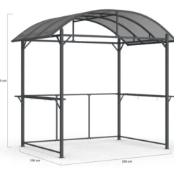 Abri pour barbecue 240 x 150 x 220 cm avec étagères, en métal gris et toit en polycarbonate