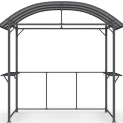 Abri pour barbecue 240 x 150 x 220 cm avec étagères, en métal gris et toit en polycarbonate