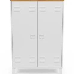 Armoire basse industrielle 2 portes métal noir et plateau bois