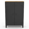 Armoire basse industrielle 2 portes métal noir et plateau bois