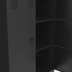 Armoire basse industrielle 2 portes métal noir et plateau bois
