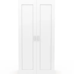 Armoire blanc et bois 2 portes et étagères