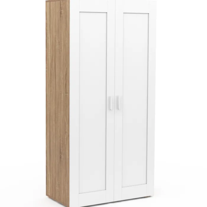 Armoire blanc et bois 2 portes et étagères