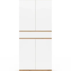 Armoire à chaussures 24 paires 4 portes 1 tiroir façon hêtre et blanc