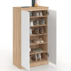 Armoire à chaussures 18 paires 2 portes blanc et effet bois