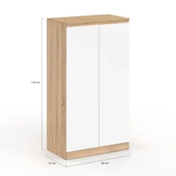 Armoire à chaussures 18 paires 2 portes blanc et effet bois