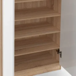 Armoire à chaussures 18 paires 2 portes blanc et effet bois