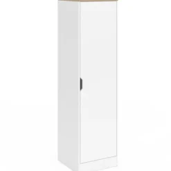 Armoire de rangement 1 porte avec étagères blanc et bois