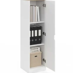 Armoire de rangement 1 porte avec étagères blanc et bois