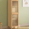 Armoire de rangement 1 porte 3 étagères bois et cannage