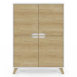 Armoire de rangement scandinave avec 4 portes blanc et bois
