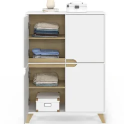 Armoire de rangement scandinave avec 4 portes bois blanc