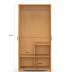 Armoire dressing de 80 cm avec 2 portes en cannage et une penderie avec étagères