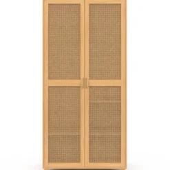 Armoire dressing de 80 cm avec 2 portes en cannage et une penderie avec étagères
