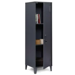 Armoire industrielle vestiaire métallique et bois gris foncé