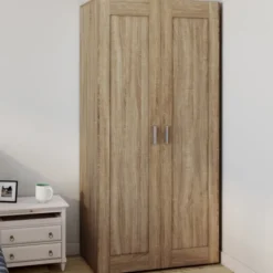 Armoire penderie en hêtre avec 2 portes et étagères
