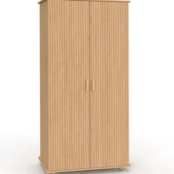 Armoire penderie 2 portes et étagères en lattes tasseau bois coloris chêne 80 cm