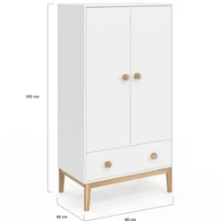 Armoire penderie 2 portes et 1 tiroir pour enfant blanc et bois design scandinave