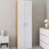 Armoire 2 portes blanc et bois penderie 50 cm avec étagère
