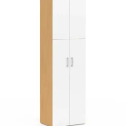 Armoire 2 portes blanc et bois penderie 50 cm avec étagère
