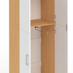 Armoire 2 portes blanc et bois penderie 50 cm avec étagère