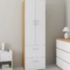 Armoire 2 portes blanc et bois penderie 50 cm avec 2 tiroirs