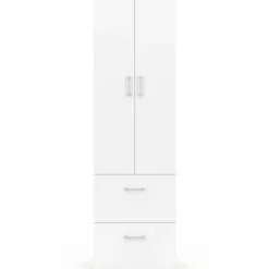 Armoire 2 portes blanc et bois penderie 50 cm avec 2 tiroirs