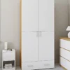 Armoire 2 portes blanc et bois étagères 80 cm avec 1 tiroir