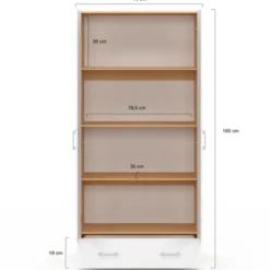Armoire 2 portes blanc et bois étagères 80 cm avec 1 tiroir