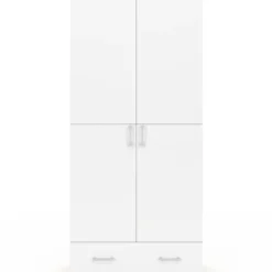 Armoire 2 portes blanc et bois étagères 80 cm avec 1 tiroir