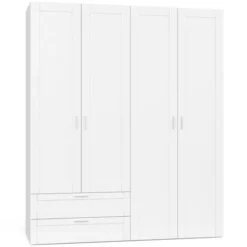 Armoire 4 portes blanche dressing penderie et 2 tiroirs 160 cm