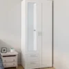 Armoire 2 portes blanche penderie avec miroir et 2 tiroirs 80 cm