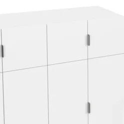 Armoire 4 portes blanc penderie 160 cm avec 2 rangements hauts et 2 tiroirs