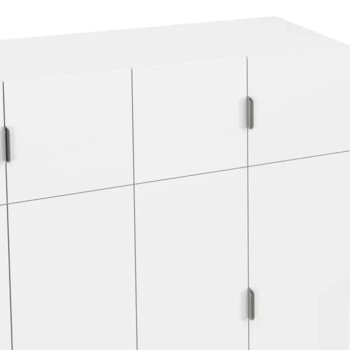 Armoire 4 portes blanc penderie 160 cm avec 2 rangements hauts et 2 tiroirs