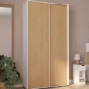 Armoire 2 portes coulissantes blanc et bois penderie 100 cm avec étagères rangement maxi capacité