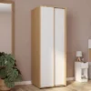Armoire 2 portes coulissantes SLIDEA bois et blanc 60 cm penderie avec étagère