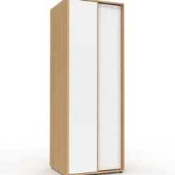 Armoire 2 portes coulissantes SLIDEA bois et blanc 60 cm penderie avec étagère