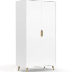 Armoire scandinave 2 portes blanche penderie 80 cm avec étagères rangement