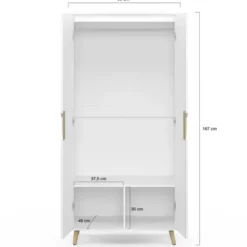 Armoire scandinave 2 portes blanche penderie 80 cm avec étagères rangement