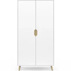 Armoire scandinave 2 portes blanche penderie 80 cm avec étagères rangement