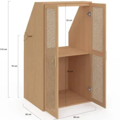 Armoire sous pente 2 portes 60 x 50 x 70/110 cm bois et cannage