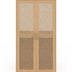 Armoire sous pente 2 portes 60 x 50 x 70/110 cm bois et cannage