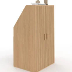 Armoire sous pente 2 portes 60 x 50 x 70/110 cm effet lattes tasseau bois coloris chêne