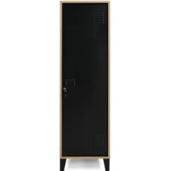 Armoire vestiaire bois et porte métallique noir design industriel